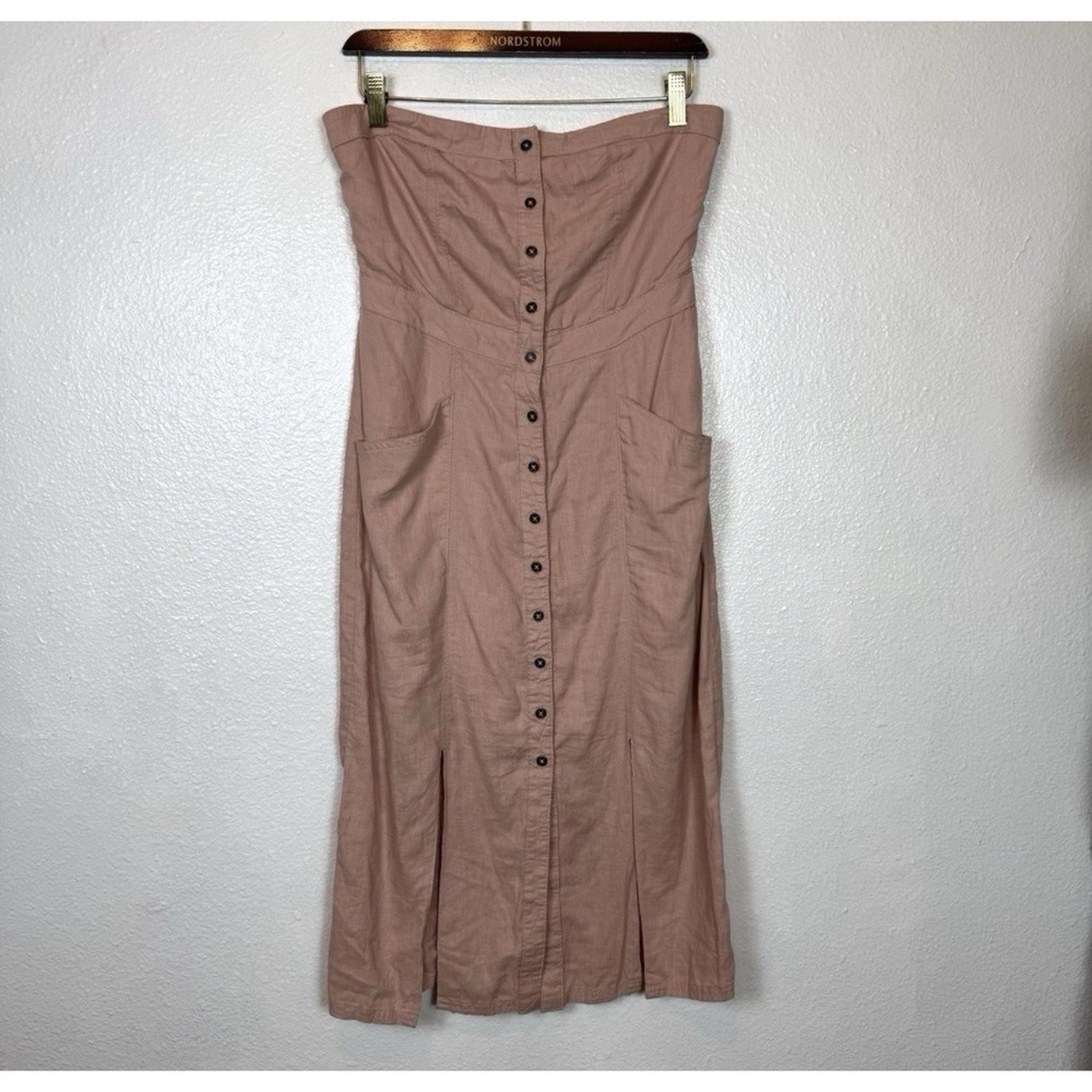 New BDG Urban Outfitters Strapless Dress Women's 6 Pink‎ Linen Blend Front Slits